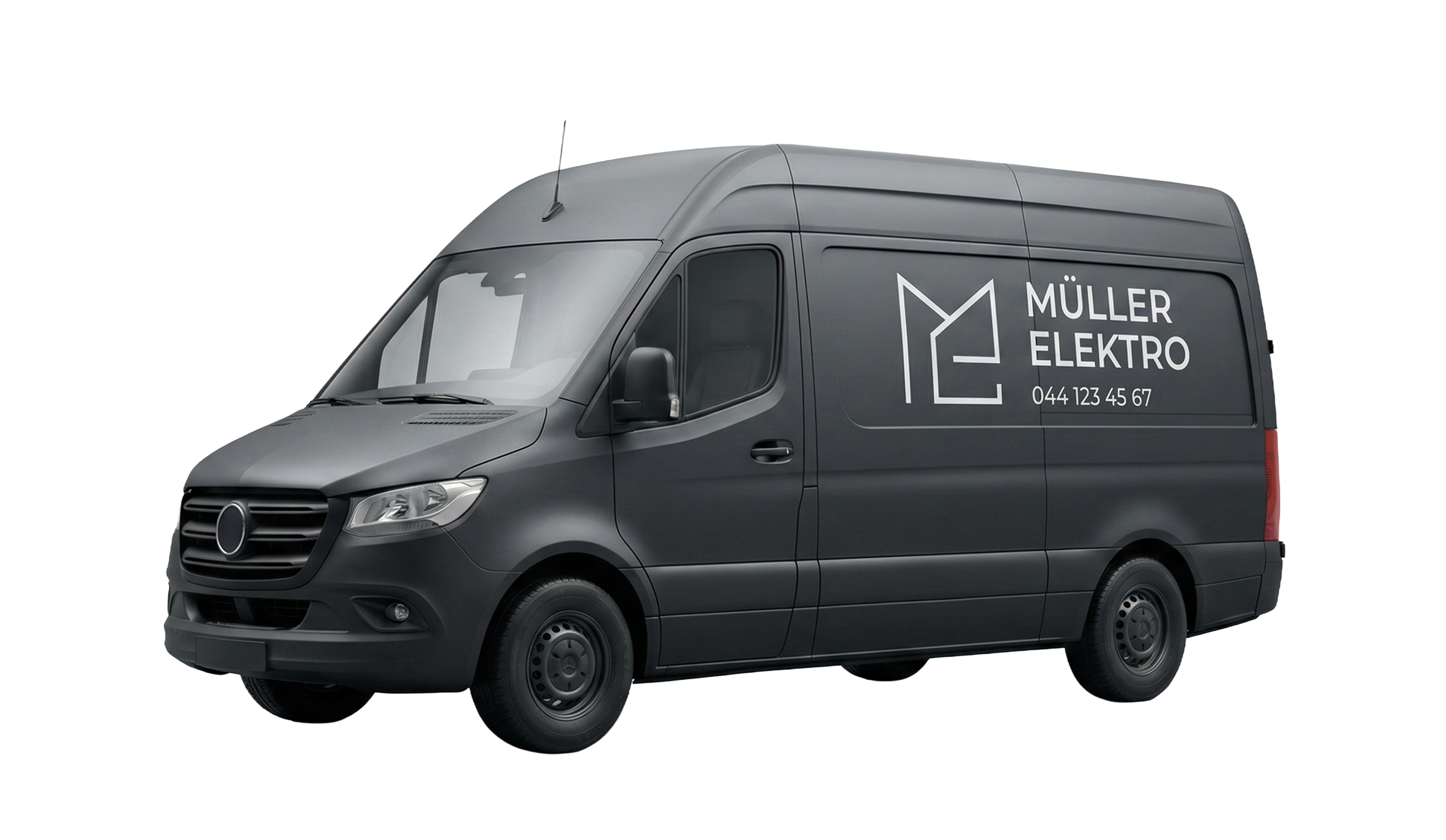 Professionell gebrandeter Lieferwagen mit Logo und Telefonnummer - Beispiel für Premium-Handwerker-Branding